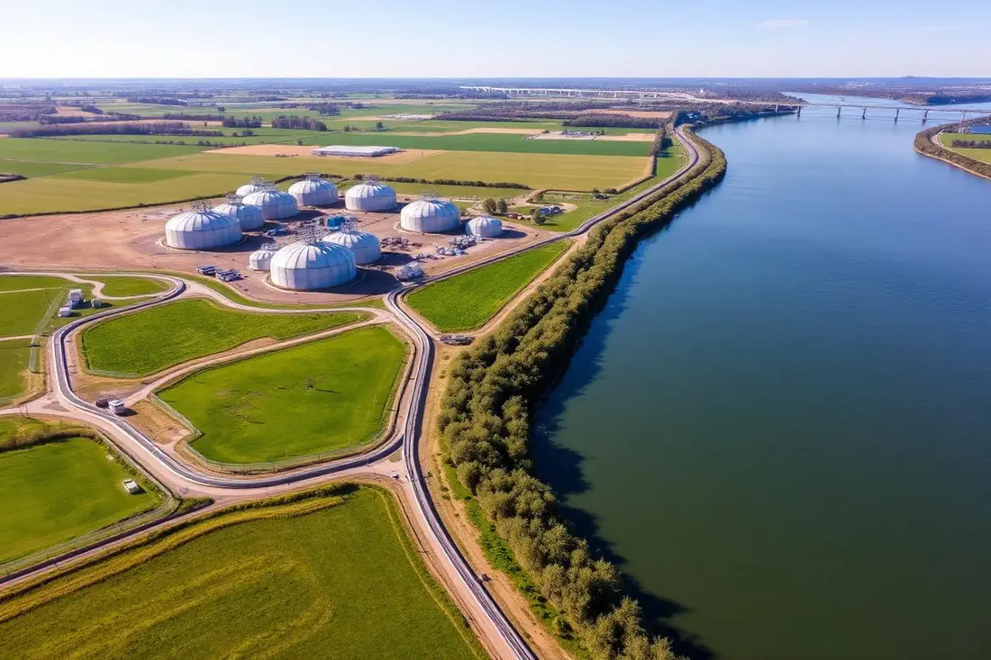 Storage spheres and pipeline corridor